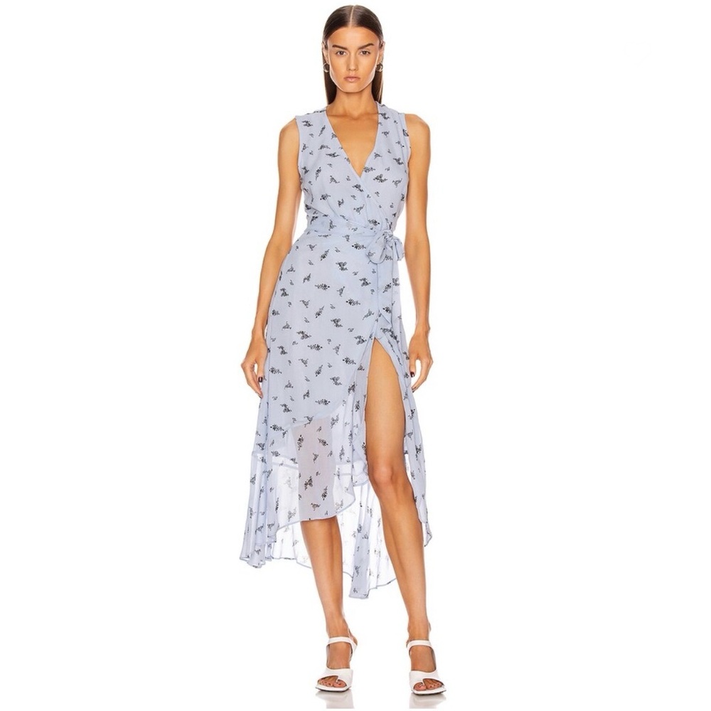 GANNI Printed Georgette Dress in Brunnera Blue